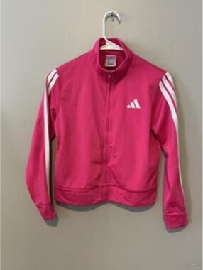Adidas Vibrant Pink Track Jacket with White Stripes, Girls size 10/12 Medium